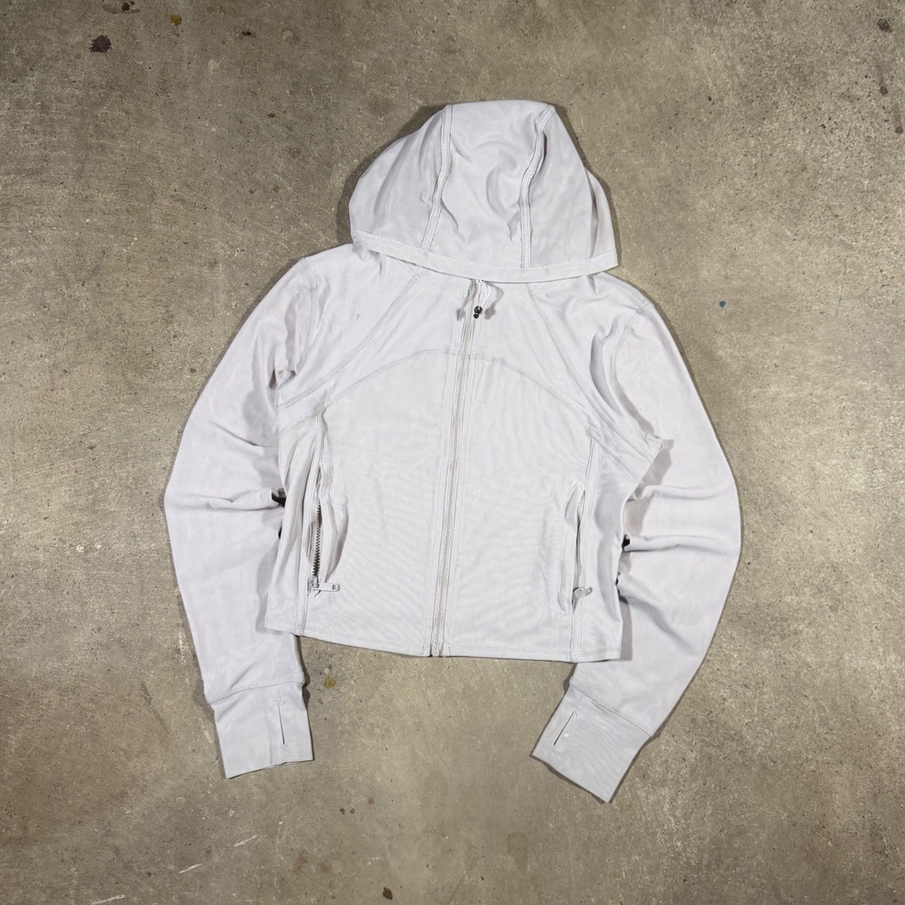 Lululemon Define Jacket Hooded Nulu Beige Off White Full Zip Athleisure Size 10